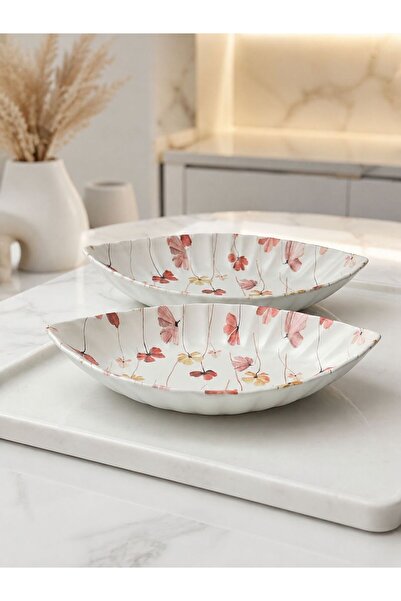 evinbizden Kayık Plate Set of 2 Patterned Ceramic Model 30X16 cm Presentation...