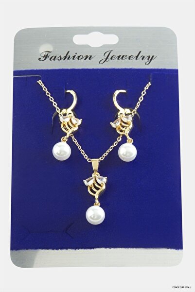 ZERO LAND Zngzrmll Flower Pearl Zircon Cubic Zirconia Set Necklace (42334) Si...