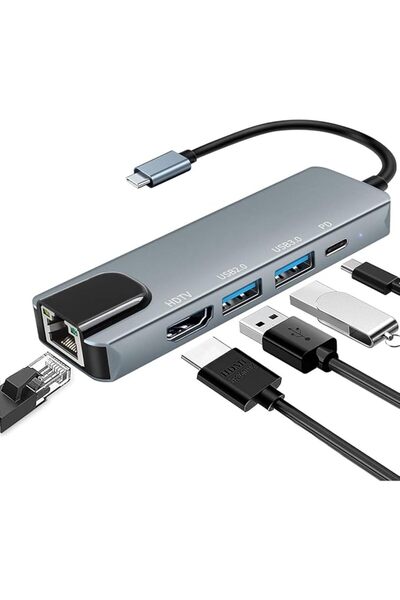GENERAL 5 in 1 Usb-C Hub 4K HDMI Pd USB 3.0 Lan 100m 10cm Cable