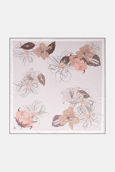 Kayra Floral Pattern Twill Scarf Light Beige