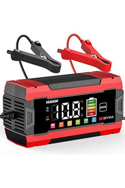 GENERAL Car Battery Charger 10A, 12V/24V, 7-Stage Charging Smart Lcd Display ...