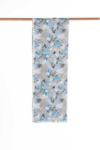 Kayra Floral Pattern Silk Shawl Blue
