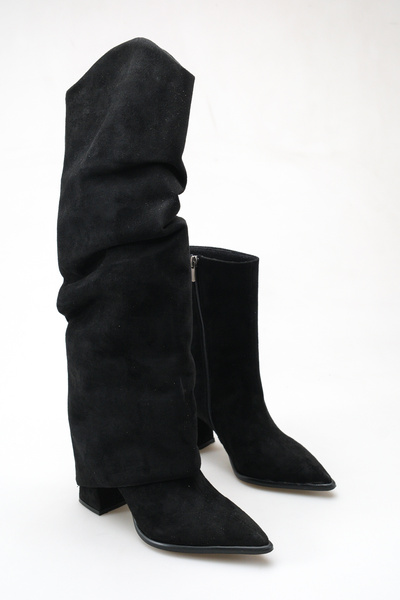 meyra'nın ayakkabıları Women's Drawstring Detachable Boots Black Suede