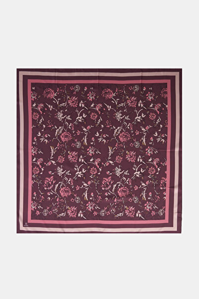 Kayra Floral Pattern Twill Scarf Plum