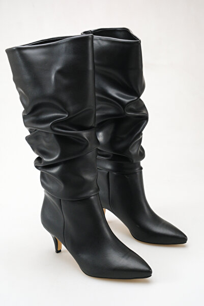 meyra'nın ayakkabıları Women's Drawstring Detailed Thin Heeled Long Boots Bla...