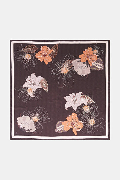Kayra Floral Pattern Twill Scarf Dark Brown