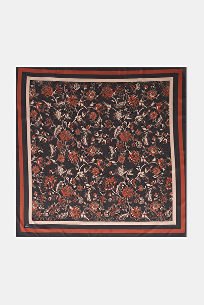 Kayra Floral Pattern Twill Scarf Dark Brown-Tile