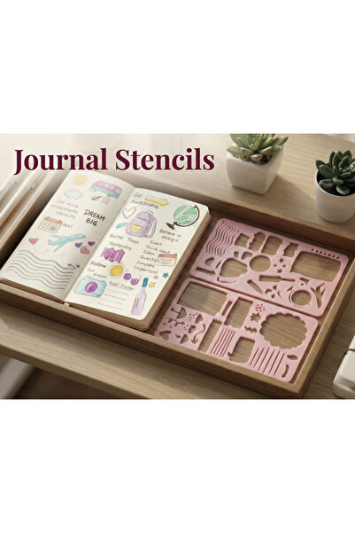 Bullet Journal Stencil - Anı Defteri Günlük İçin Çizim Kalıbı Seti 2 Adet