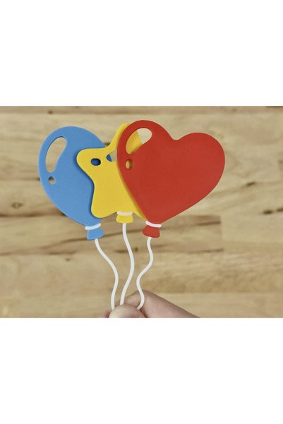 3'lü Balon Yıldız Kalp Konseptli Kek Pasta Süsü - Parti Dekoru
