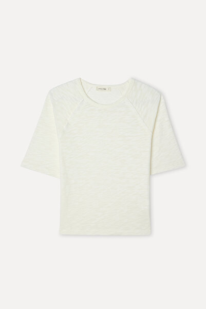 Mudo Women's Ecru3/4 Crew Neck Sleeve T-Shirt
