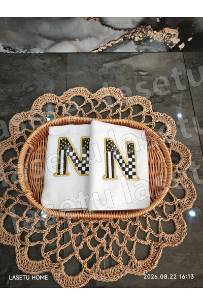 LASETU Checkered Letter N Kitchen Towel Set of 2 (30X50)