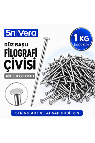 5N VERA Düz Başlı Filografi Çivisi 1 KG (1000 Gr) – Nikel Kaplamalı Gümüş Ren...