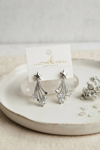 shopwave Silver Color Zircon Stone Halley Model Brass Women's Earrings
