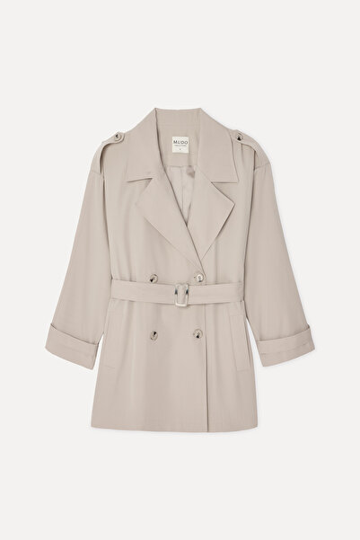 Mudo Women's Stone Color Oversize Short Trench Coat