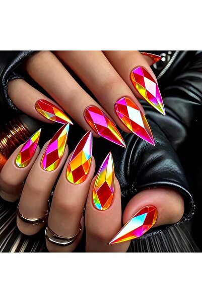 Choice4 4204 3D fake nails Holographic Plated Metallic glossy rhombus rose go...