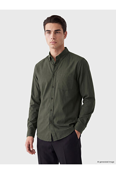 LC Waikiki Vizyon New Season Green Regular Fit Poplin Men's Shirt