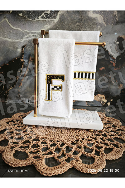 LASETU Checkered F Letter and Striped Kitchen Towel Set of 2 (30X50)