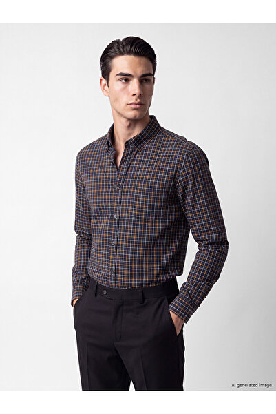 LC Waikiki Sarı Regular Fit Ekose Gabardin Erkek Gömlek
