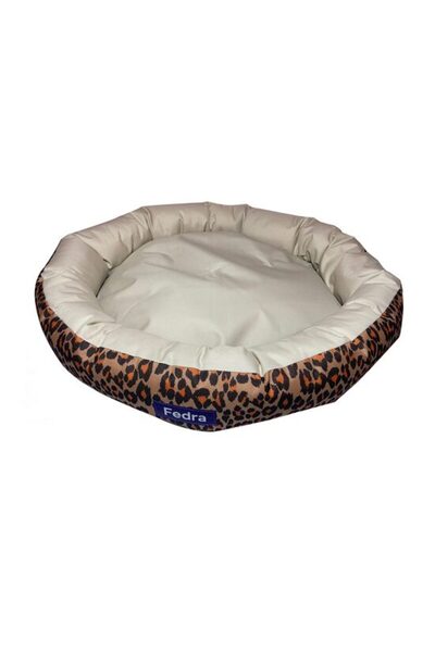 Solplant Culcus pentru caine/pisica, crem cu margini animal print, impermeabi...