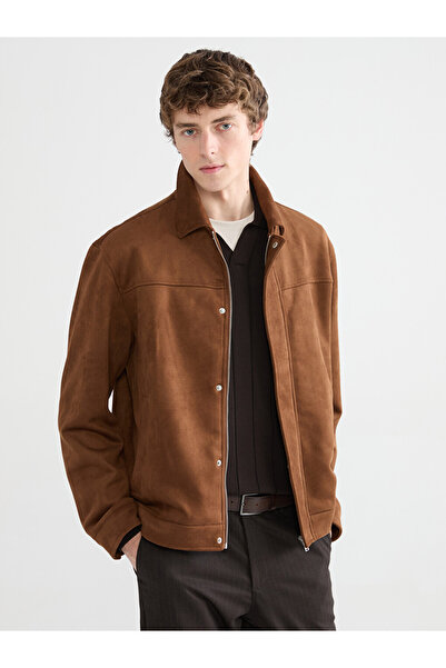 LC Waikiki Vizyon New Season Brown Shirt Collar Suede Look Men's Jacket