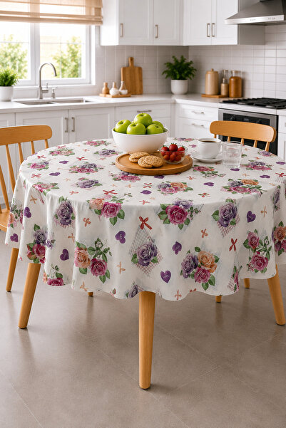 Ozsport Patterned Round Pvc Oilcloth Tablecloth, Wipeable and Stain Resistant