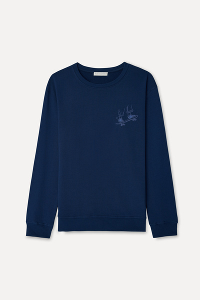 Mudo Men's Navy Blue Embroidered Comfort Fit Crew Neck Sweatshirt