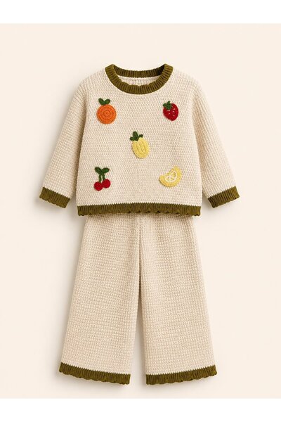 My Kids Wear Children's Knitwear Fruit Detailed Knitted Set – Long Sleeve Top...