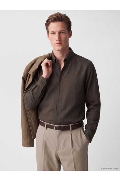 LC Waikiki Peak New Season Khaki Regular Fit Textured Men's Shirt