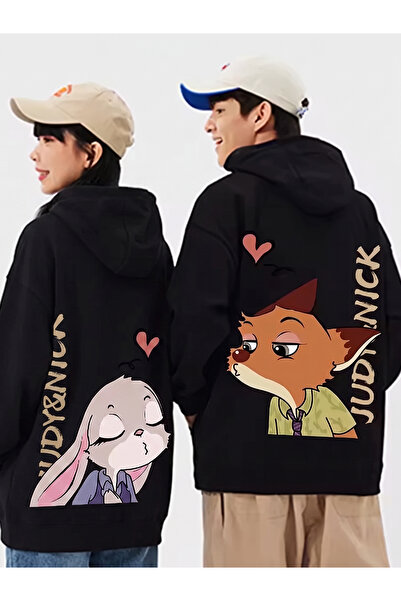 darkopia Lover Couple Combination Juddy and Nick Back Printed Design Hooded S...