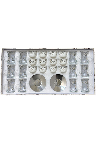 GOLDEN HOME طقم كاسات شاي كريستال و فناجين قهوة سيراميك مع صحون أستيل 36 قطعة...