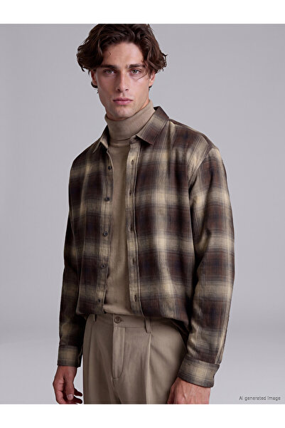 LC Waikiki Peak New Season Beige Regular Fit Plaid Men's Shirt