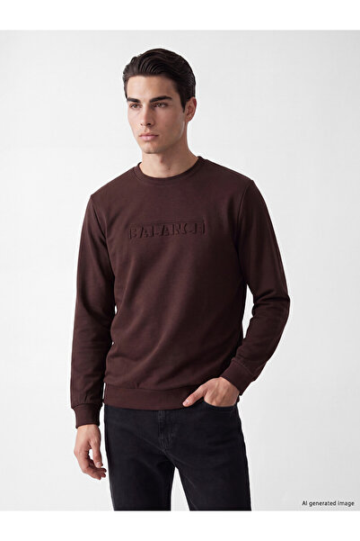 LC Waikiki Peak New Season Plum Crew Neck Embossed Printed Men's Sweatshirt