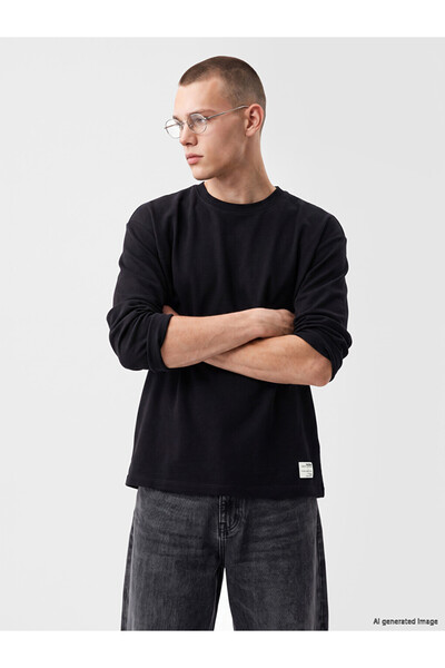 LC Waikiki Özmarka New Season Black Crew Neck Men's Sweatshirt