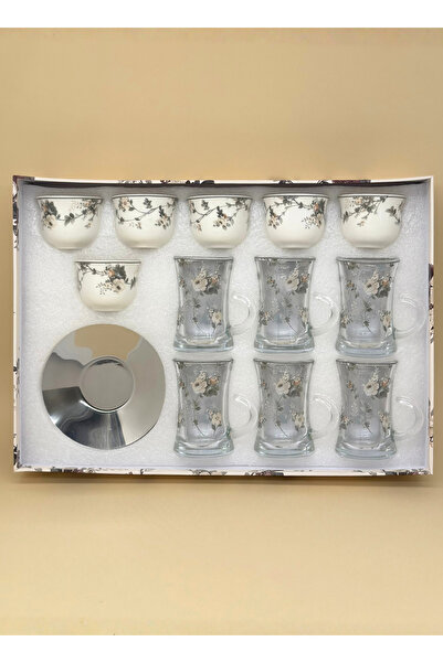 GOLDEN HOME طقم كاسات شاي كريستال و فناجين قهوة سيراميك مع صحون استيل 18 قطعة...