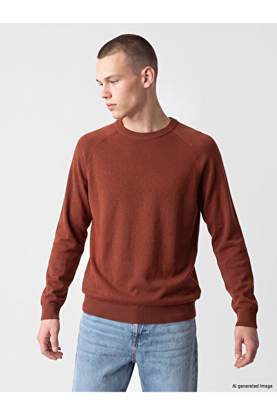 LC Waikiki Ozmarka New Season Brown Crew Neck Men's Knitwear Sweater