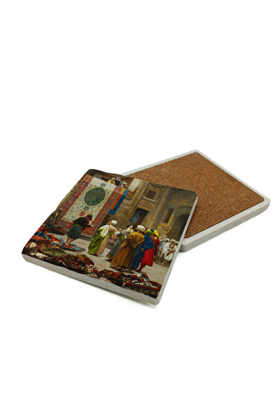 Sadrazam Carpet Merchant Officially Printed Natural Stone Coaster 10X10 Krt-128
