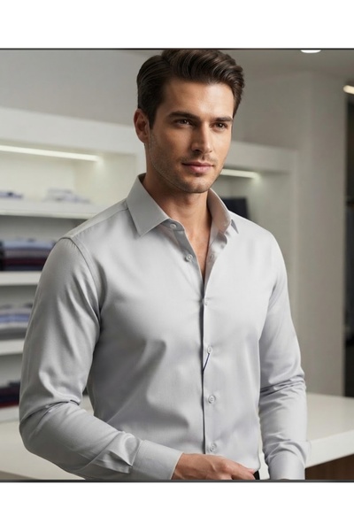 Grand Star Long Sleeve Slim Fit Cut Cotton Satin Fabric Men's Shirt