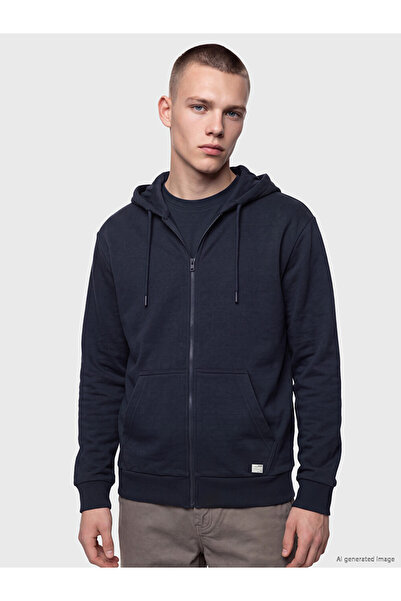 LC Waikiki Vizyon New Season Navy Blue Regular Fit Hooded Men's Zippered Swea...