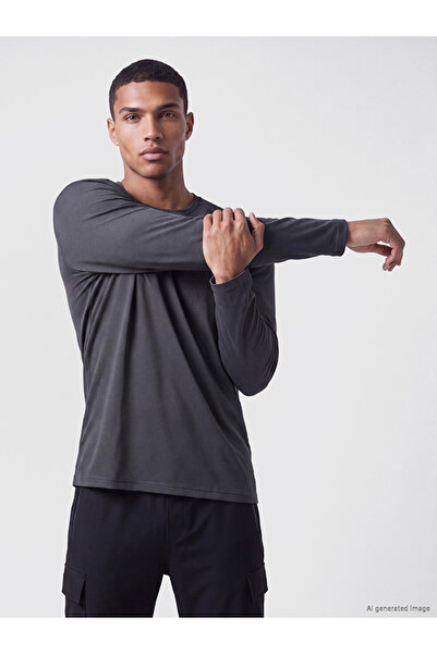LC Waikiki Peak New Season Gray Crew Neck Long Sleeve Men's T-Shirt