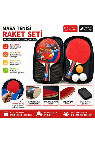 Miro Toys Masa Tenisi Raket Seti Profesyonel 2 Raket 3 Top Taşıma Çantalı Pin...