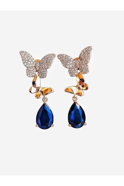 Generic Brand Butterfly Blue Teardrop Dangle Earrings