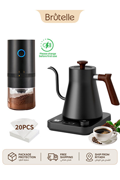 Brutelle 3PCS Pour Over Coffee Set Electric Gooseneck Kettle Adjustable Coffe...