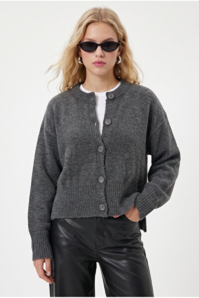 Ritnice Women's New Keep Side Slit Soft Textured Dark Anthracite Basic Knitwe...