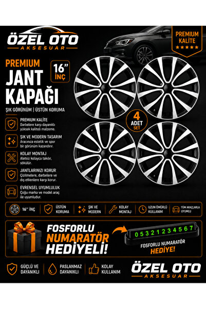 Adıfeks Binek Araç Ve Hafif Ticari Uyumlu Jant Kapağı Kırılmaz 16" İnç Kırılmaz 4'lü + 4 Amblem + 8 Cırt Kelepçe