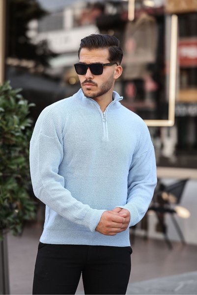 Trendingsize Tricotaj unisex cu fermoar pe jumătate și detaliu la guler