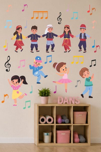 Sticker Ekspres Dans Eden Çocuklar Anaokulu Çocuk Odası Kreş Duvar Kapı Cam Sticker Seti