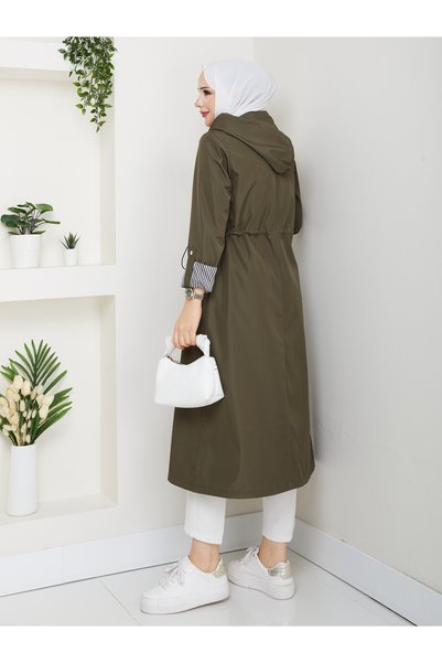 MEHDENEFE Striped Bondit Fabric Hijab Trench Coat Mde1205010
