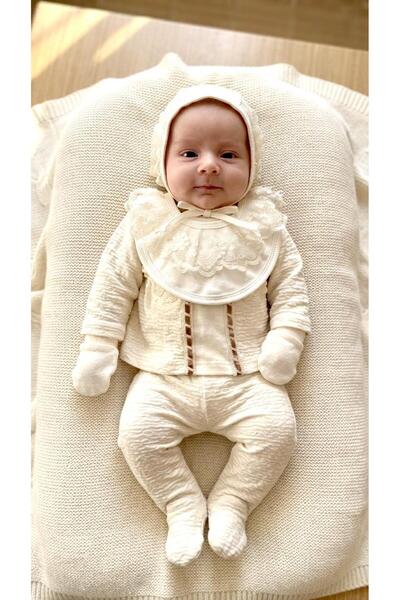 Sinem Çeyiz Minicyzn 2102 Baby Girl Cream Victoria Newborn Bodysuit Set