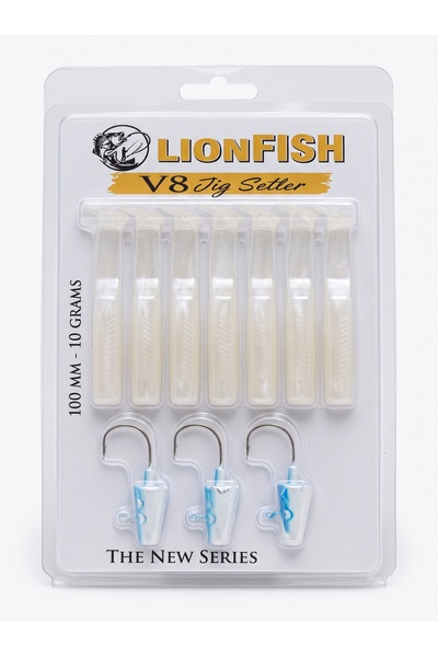 LION FISH V8 Jig Setter 10 cm 10 gr Silikon Yem Seti (3 Jighead + 5 Silikon G...