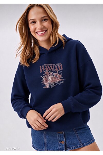 FUFLUNS Hawaii Printed Oversized Women's Hooded Sweatshirt